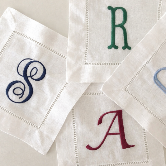 Personalized Cocktail Napkins Set of 4 – Custom Embroidered Initial