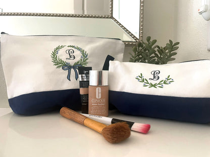 Floral Initial Makeup Large and Mini Bag Set