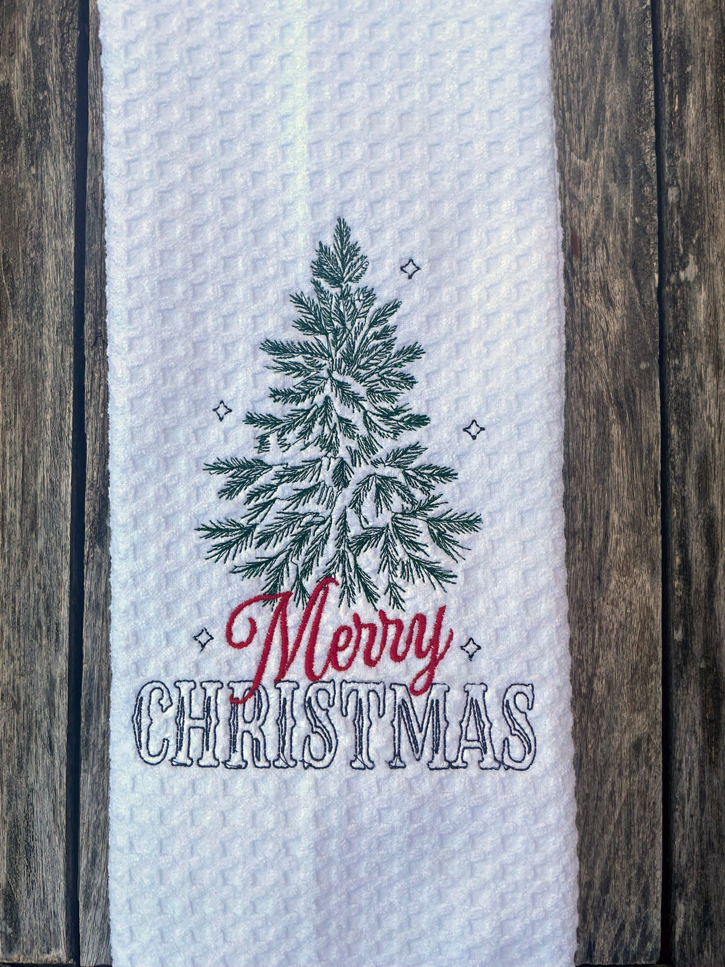 Merry Christmas Tree Waffle Hand Towel