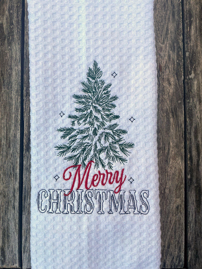 Merry Christmas Tree Waffle Hand Towel