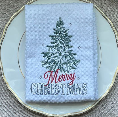 Merry Christmas Tree Waffle Hand Towel