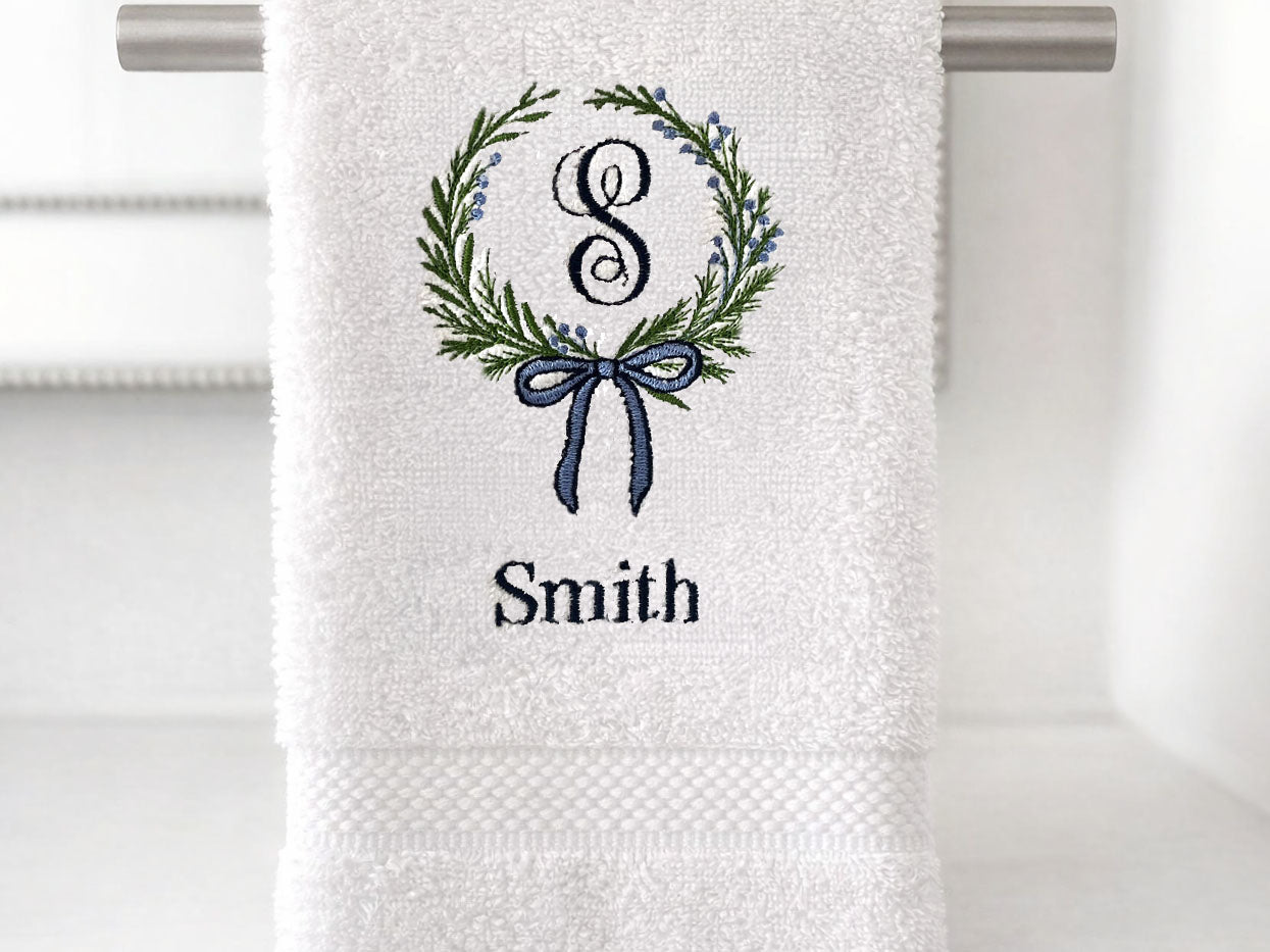 Personalized Floral Wreath Towel – Custom Name Bath Towel