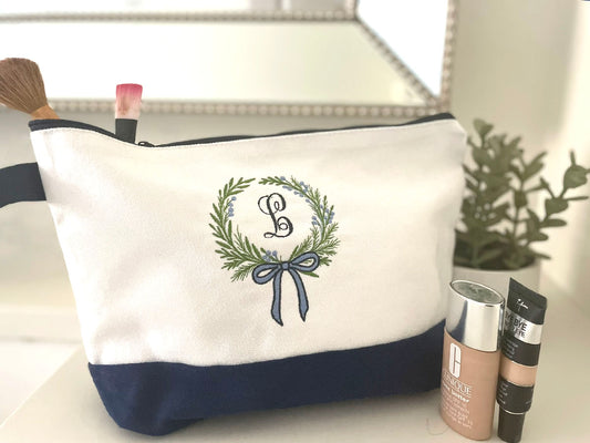 Large Floral Initial Makeup Bag