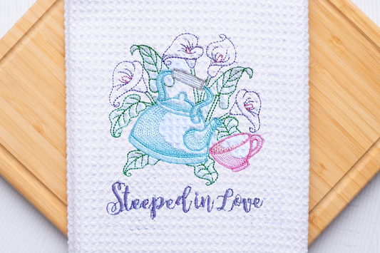 Embroidered Kitchen Waffle Towel for Tea Lovers