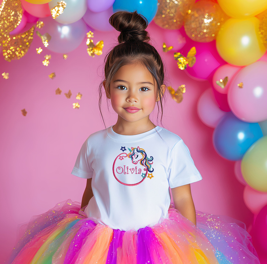 Magical Unicorn Tee – Custom Embroidered Shirt for Little Girls