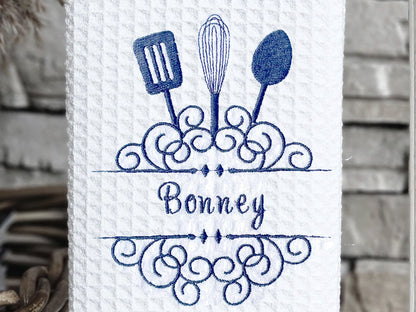 Custom Embroidered Kitchen Towel – Utensil Design