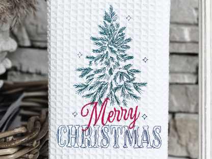 Merry Christmas Tree Waffle Hand Towel