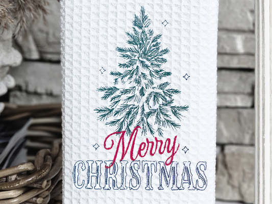 Merry Christmas Tree Waffle Hand Towel