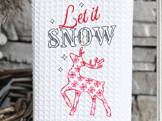 Let it Snow Reindeer Waffle Hand Towel