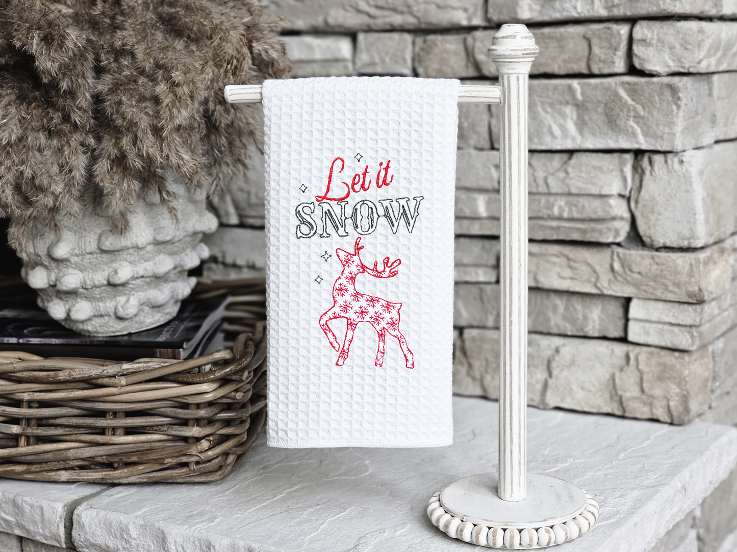 Let it Snow Reindeer Waffle Hand Towel